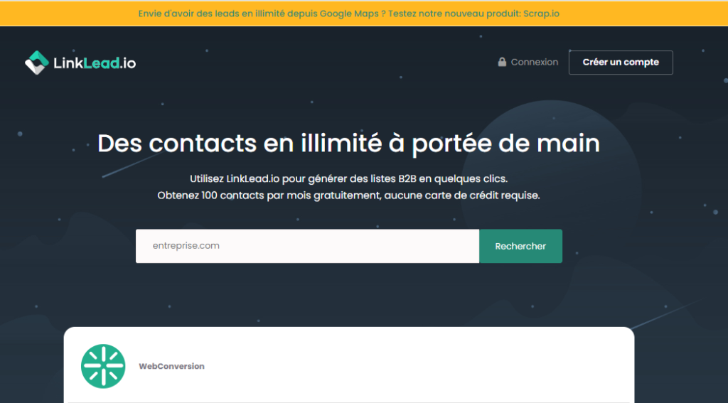 Interface Linklead outil de scraping